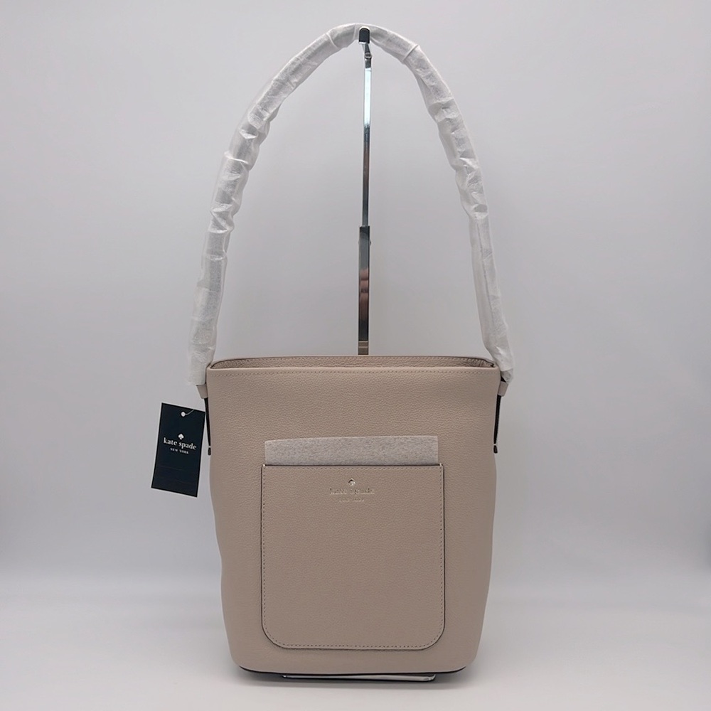 Kate Spade Elsie Pebbled Leather Bucket Bag Warm Beige